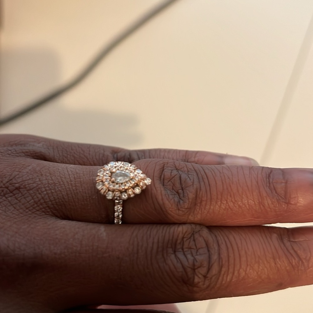 Rose gold tear drop halo diamond engagement ring (natural diamomd) size 6